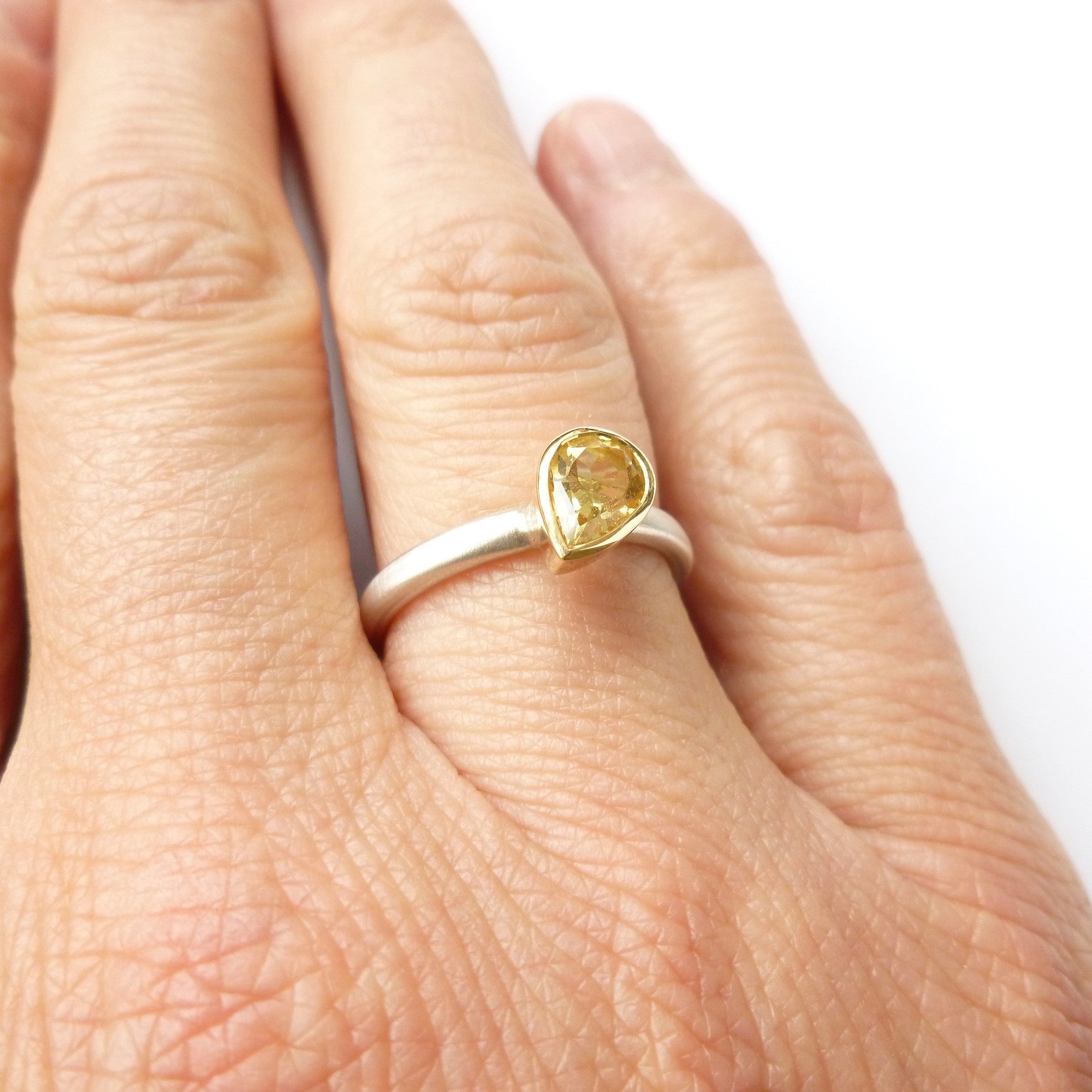 handmade modern yellow sapphire ring, by Uk designer and maker