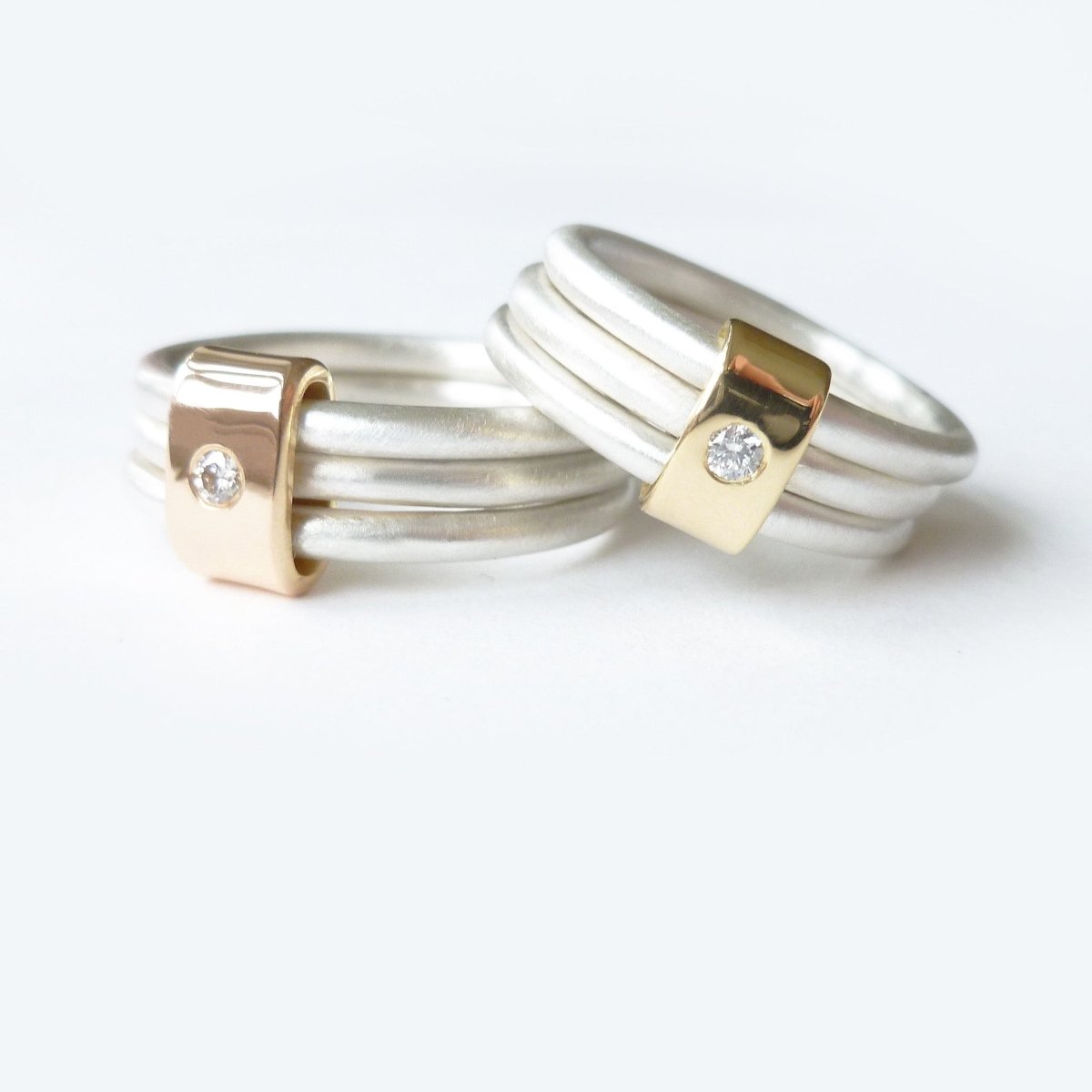 Silver and 18ct gold and diamond ring