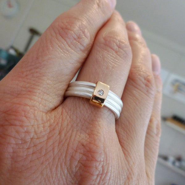 Silver and 18ct rose gold and diamond ring unique and bespoke
