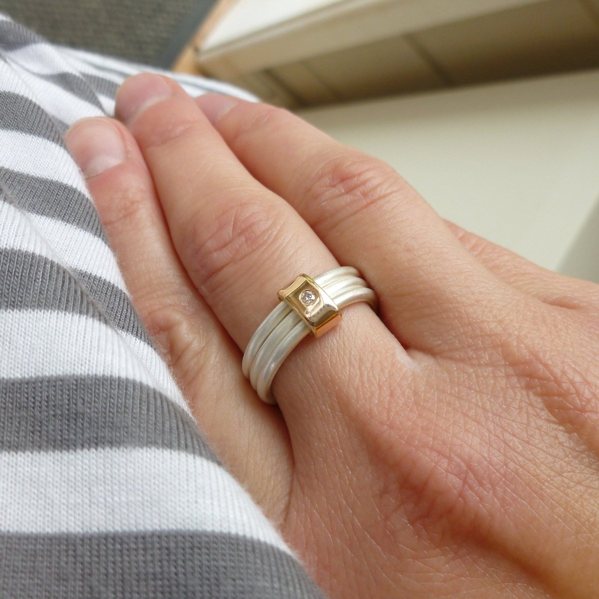 unusual diamond silver engagement style ring