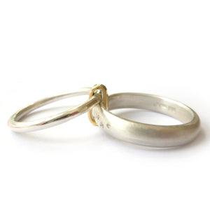 Modern unique and bespoke contemporary silver gold and diamond eternity style two band stacking ring by Sue Lane