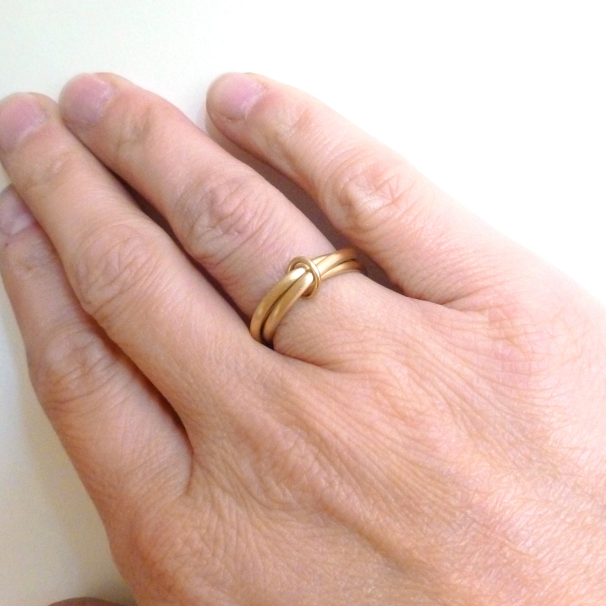 unique brushed yellow gold 3 band wedding ring