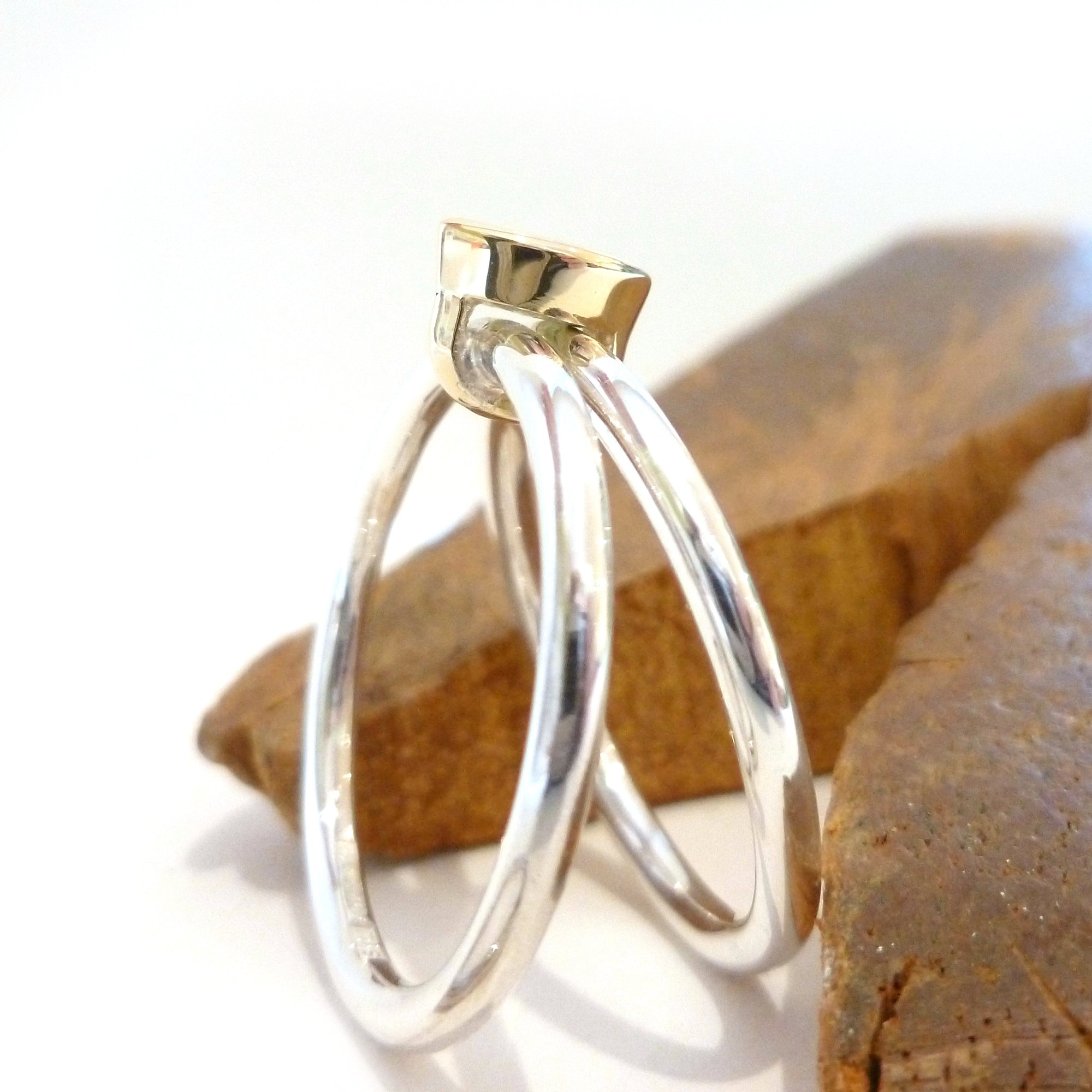 Alternative wedding ring, two stacking ring joined together with aquamarine 