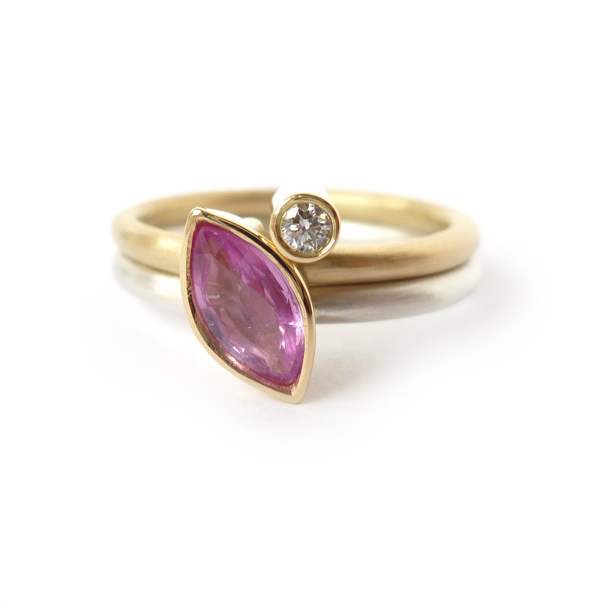 Handmade pink sapphire and diamond stacking ring 