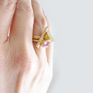 bespoke gold and pink sapphire handmade ring by Sue Lane 