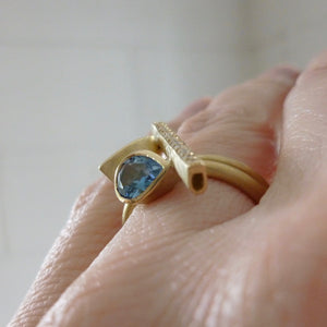 contemporary diamond and aquamarine ring by Sue Lane UK