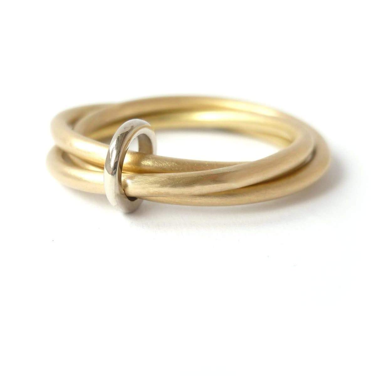 modern three band gold ring linking together 