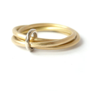 modern three band gold ring linking together 