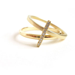 A unique, contemporary diamond ring. Multi band ring or interlocking ring, sometimes called double band ring too.