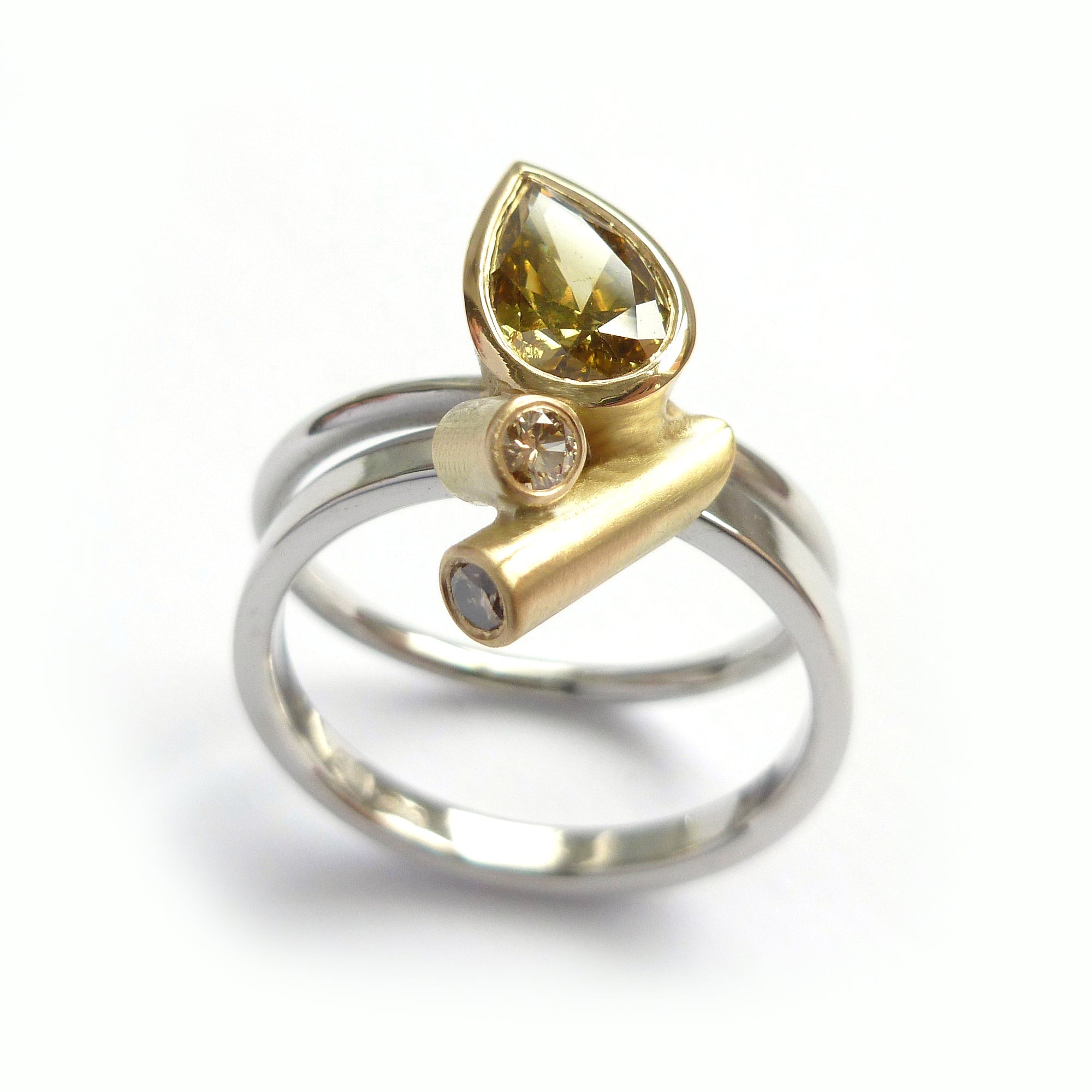 bespoke handmade natural green diamond pear shape ring 