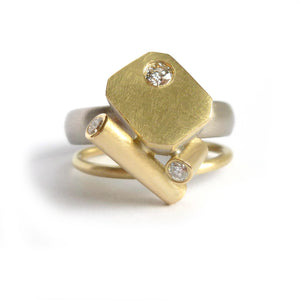 Contemporary chunky gold ring with diamonds handmade in UK by designer and make Sue Lane 
