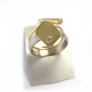 Contemporary chunky gold ring with diamonds handmade in UK by designer and make Sue Lane 