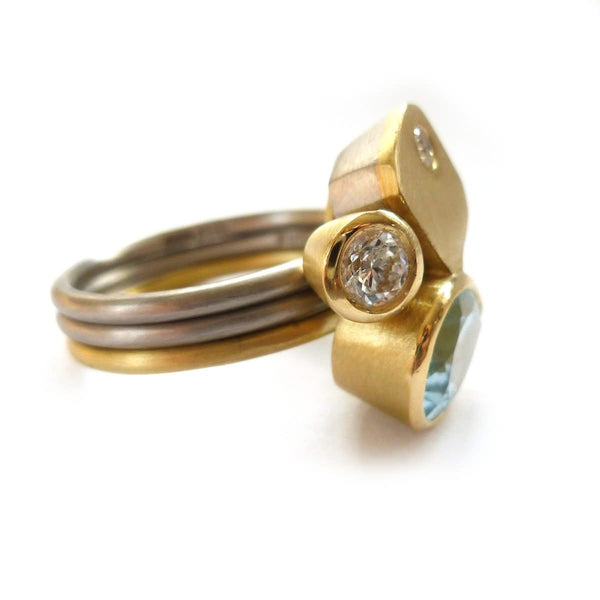 one of contemporary aquamarine and diamond ringset by Sue Lane 