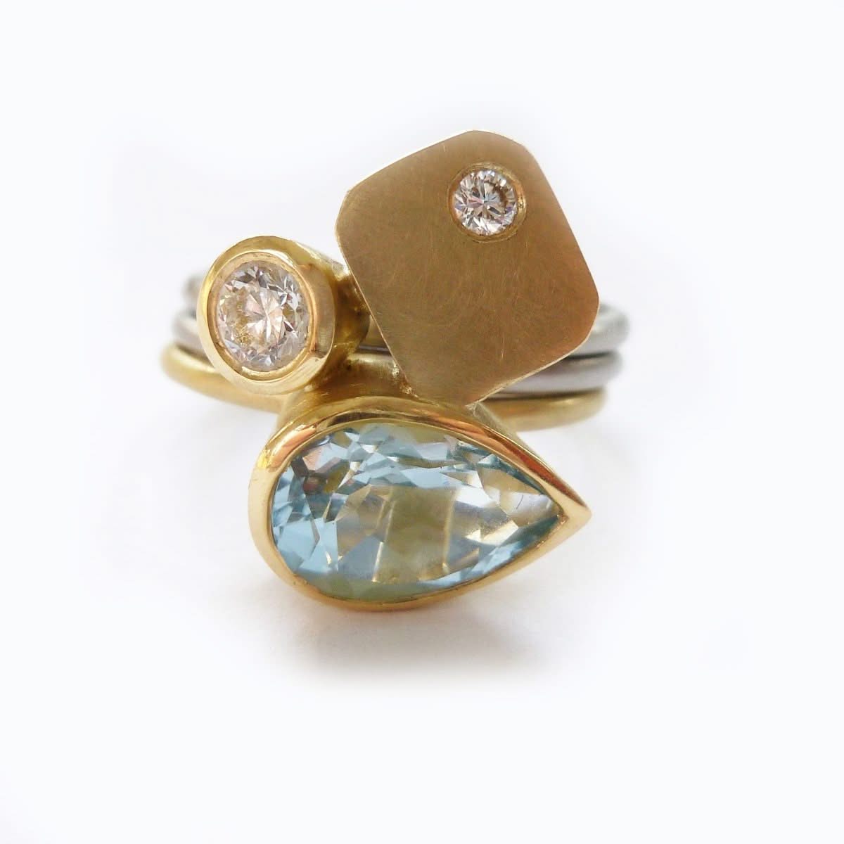 one of contemporary aquamarine and diamond ringset by Sue Lane 