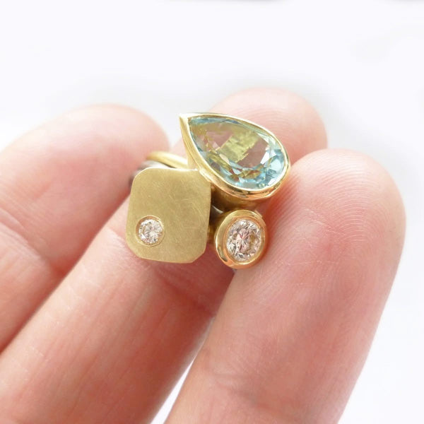 one of contemporary aquamarine and diamond ringset by Sue Lane 