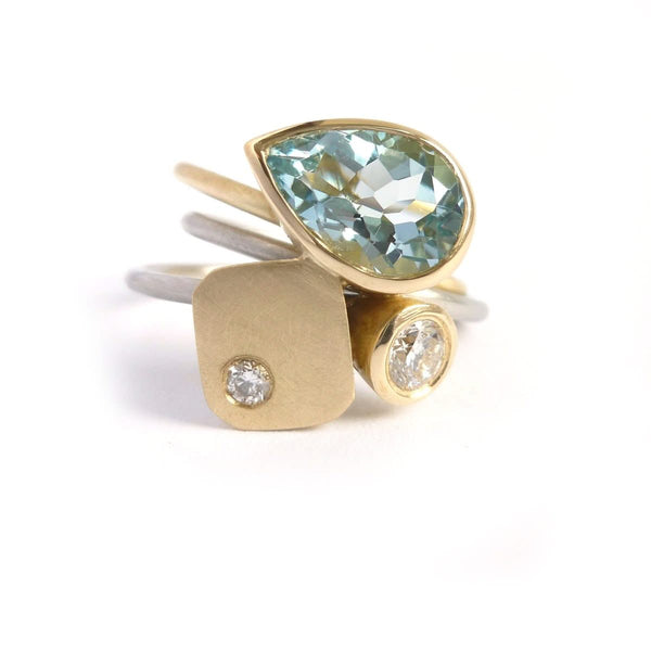 one of contemporary aquamarine and diamond ringset by Sue Lane 