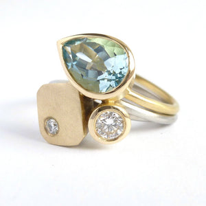 one of contemporary aquamarine and diamond ringset by Sue Lane 