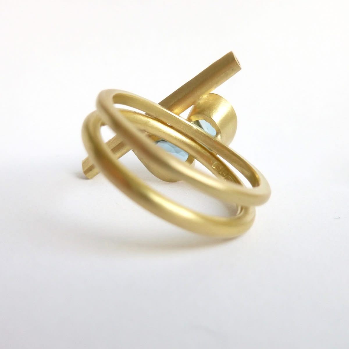 contemporary gold aquamarine and diamond dress ring by UK designer and maker Sue Lane