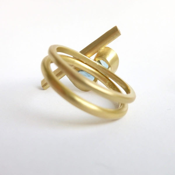 contemporary gold aquamarine and diamond dress ring by UK designer and maker Sue Lane