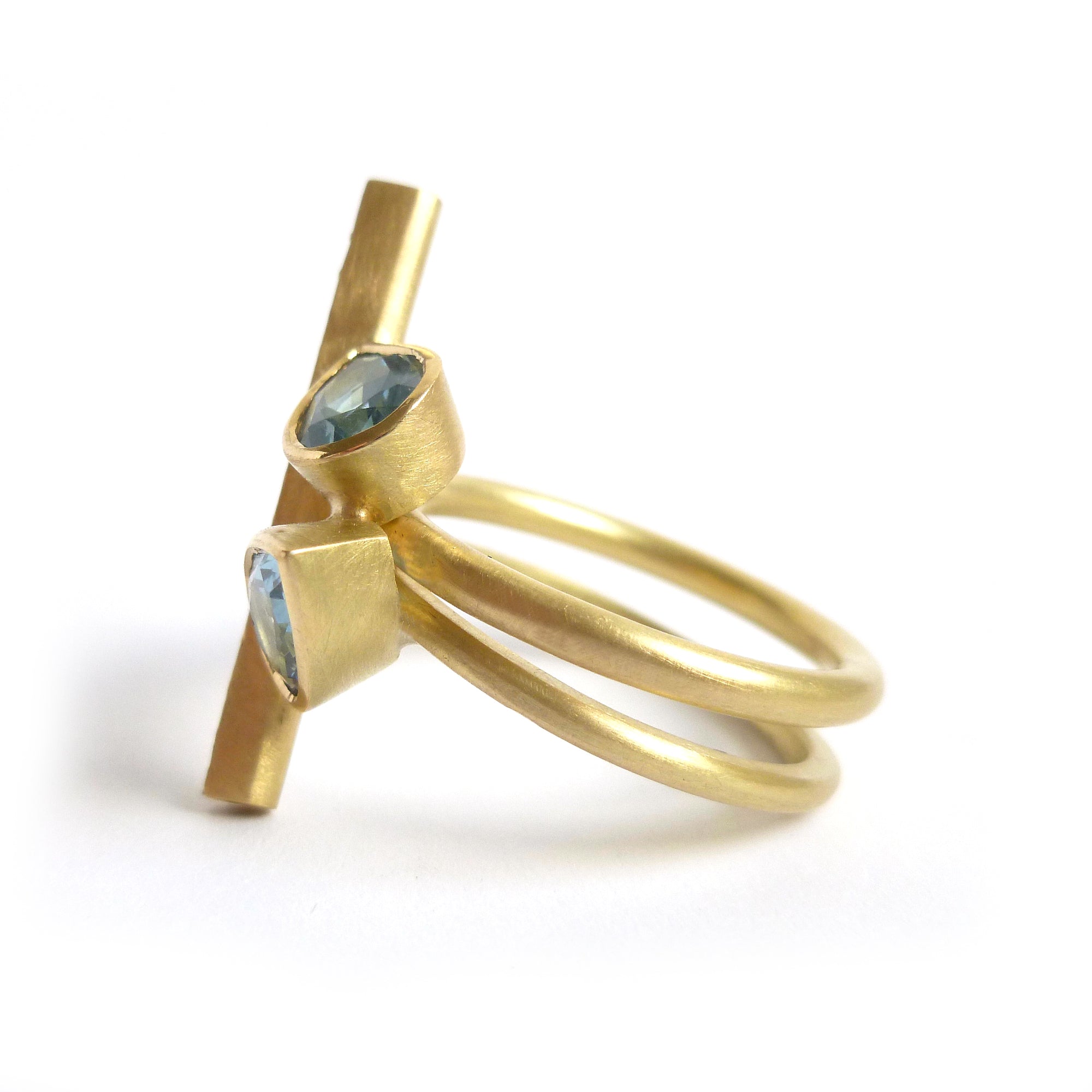 Bespoke contemporary aquamarine and diamond 18ct yellow gold ring Sue Lane