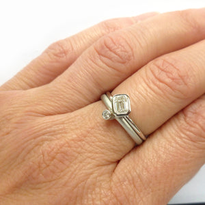 Bespoke platinum and emerald cut two band stacking diamond engagement  ring