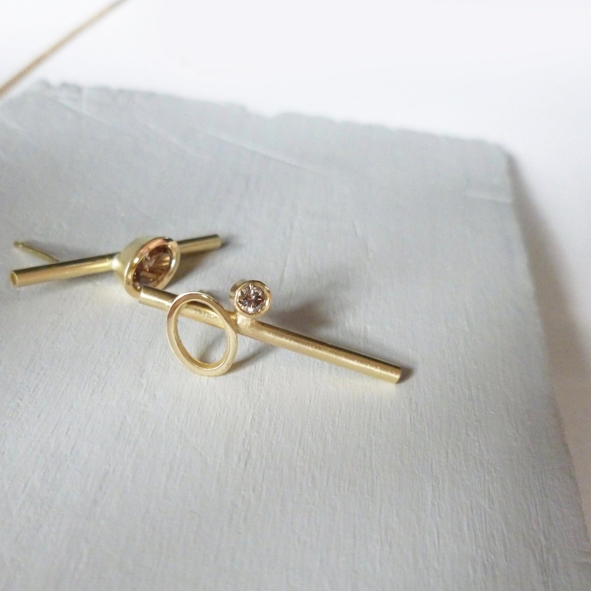 Contemporary jewellery earrings gold diamond bespoke handmade