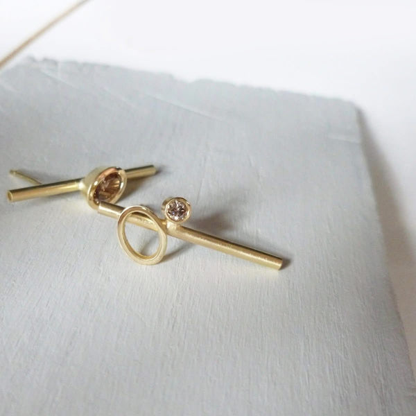 Contemporary jewellery earrings gold diamond bespoke handmade
