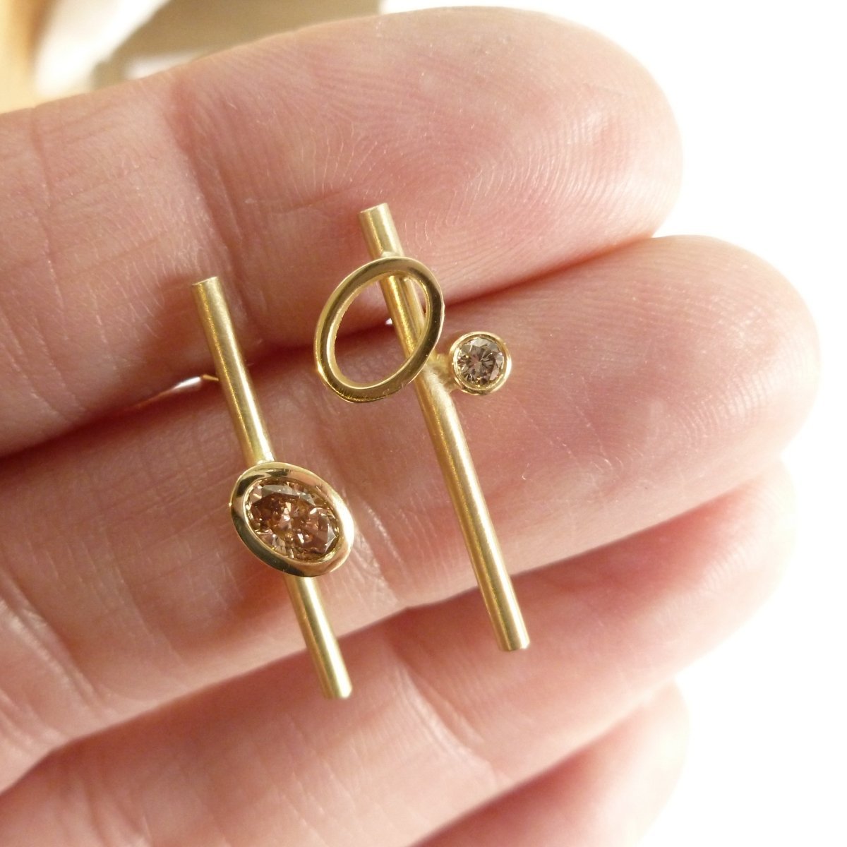 Contemporary jewellery earrings gold diamond bespoke handmade