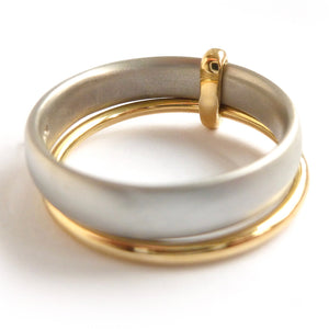 Platinum and 18ct gold two band ring contemporary hand made Sue Lane. Multi band ring or interlocking ring, sometimes called double band ring too.