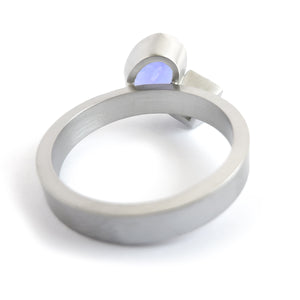 Platinum and tanzanite two band stacking ring set - contemporary, modern, bespoke and unique - interlocking.