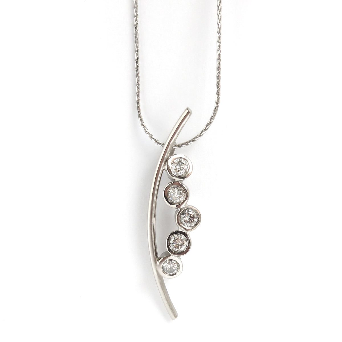 Platinum necklace, pendant, with diamonds, contemporary, bespoke, modern and unique.