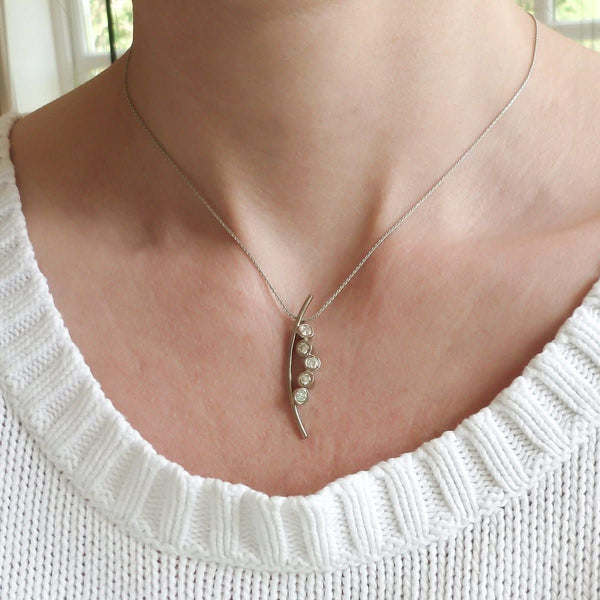Platinum necklace, pendant, with diamonds, contemporary, bespoke, modern and unique.