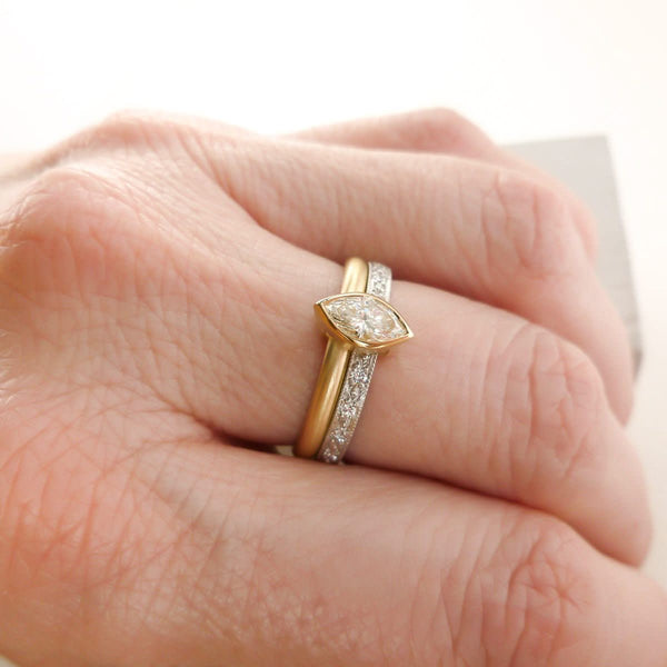 Platinum 18ct gold and marquise diamond ring, with pave set diamonds - contemporary.