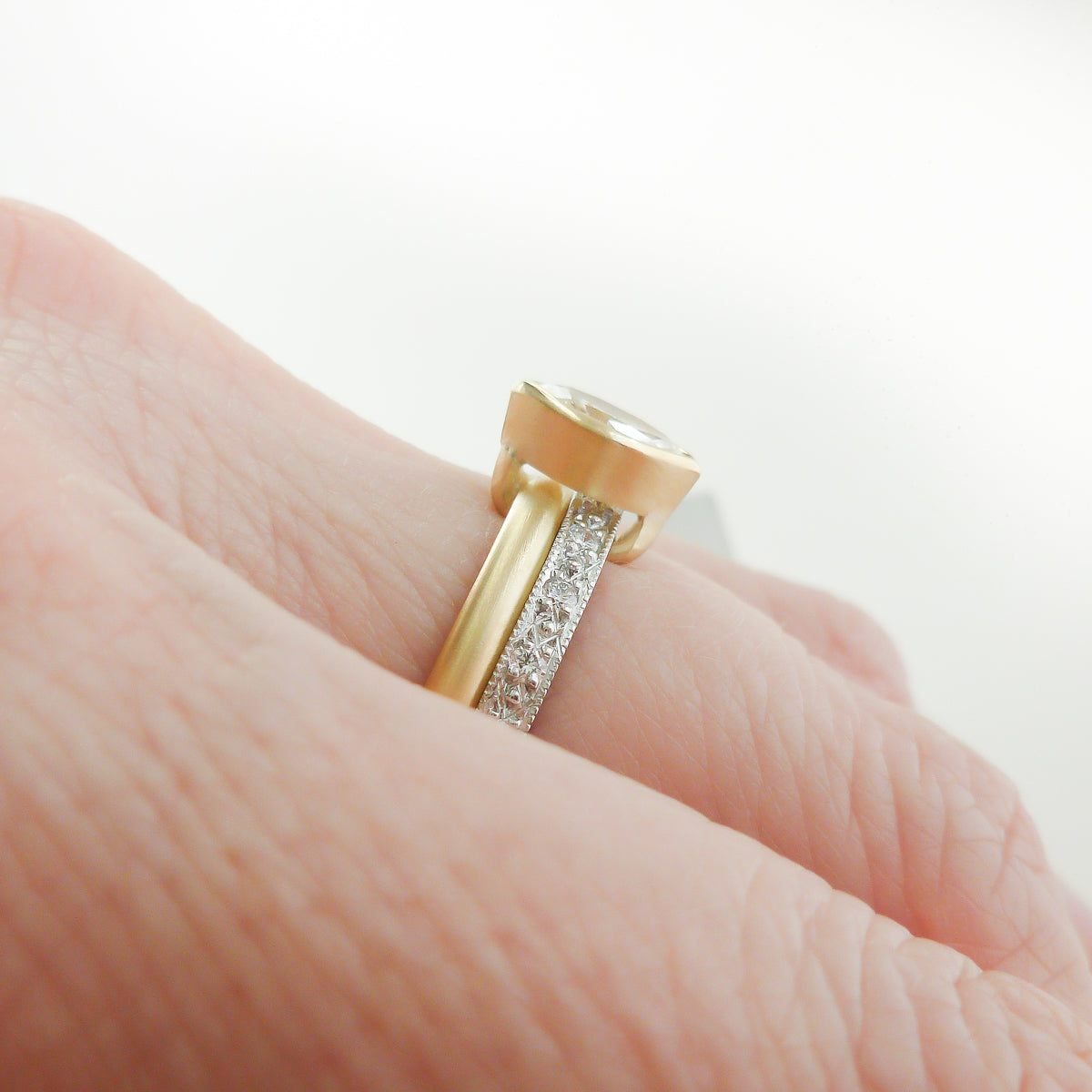 Platinum 18ct gold and marquise diamond ring, with pave set diamonds - contemporary.