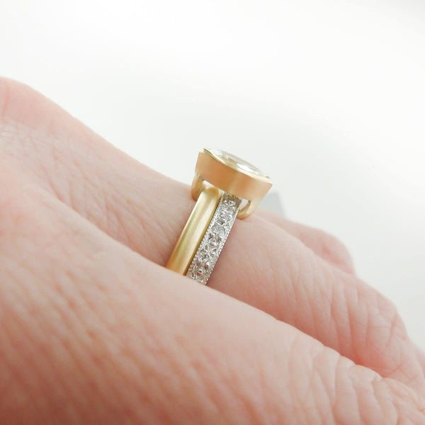 Platinum 18ct gold and marquise diamond ring, with pave set diamonds - contemporary.