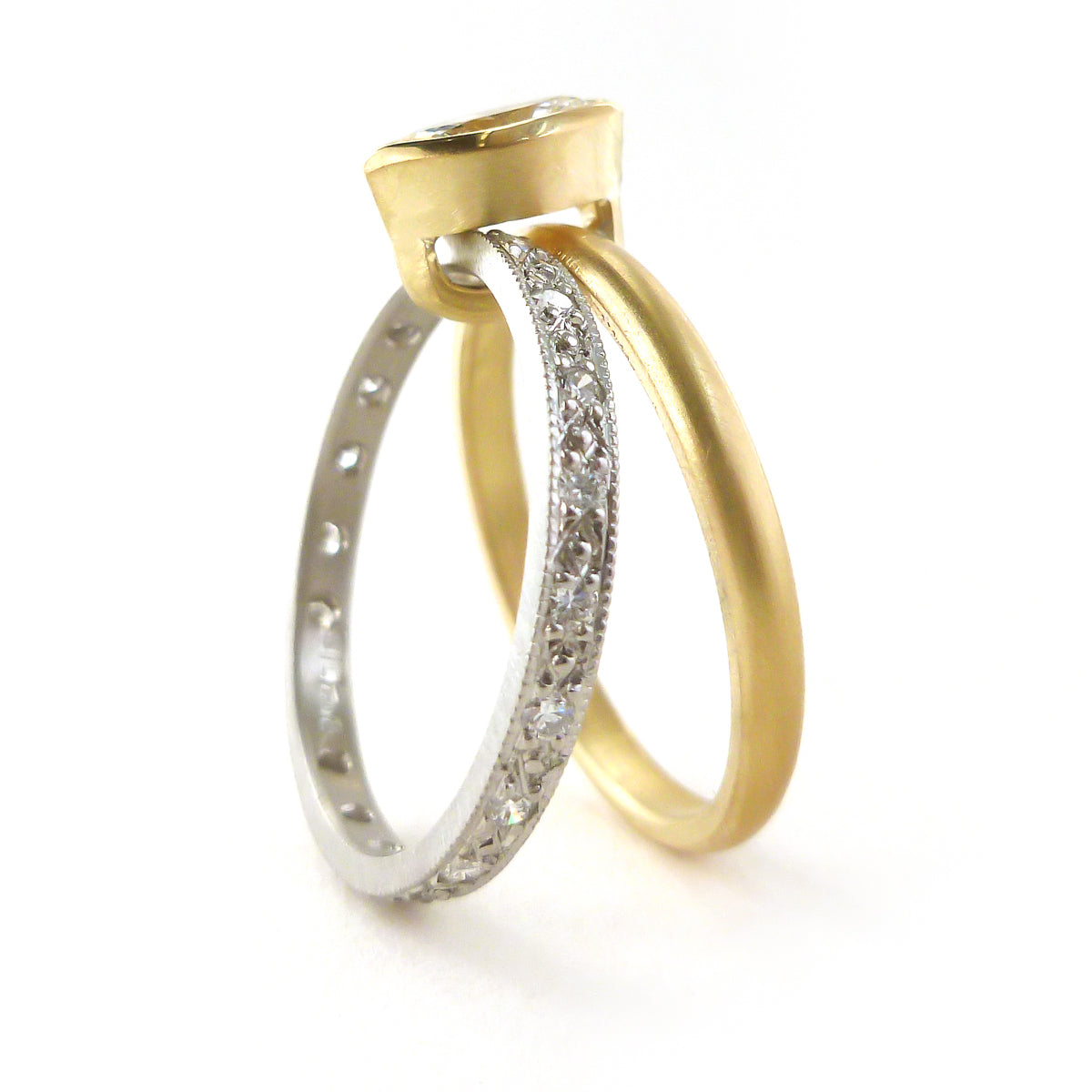 Platinum 18ct gold and marquise diamond ring, with pave set diamonds - contemporary.