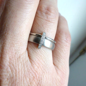 Platinum and Pave Set Diamond Two Band Ring Contemporary Commission. Multi band ring or interlocking ring, sometimes called double band ring too.