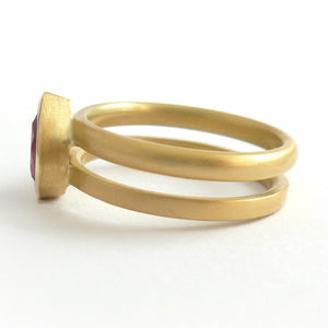 ruby 18ct yellow gold stacking ringset - perfect for a Ruby Anniversary. Unique and contemporary.