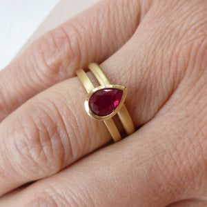 ruby 18ct yellow gold stacking ringset - perfect for a Ruby Anniversary. Unique and contemporary.