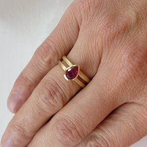 ruby 18ct yellow gold stacking ringset - perfect for a Ruby Anniversary. Unique and contemporary.