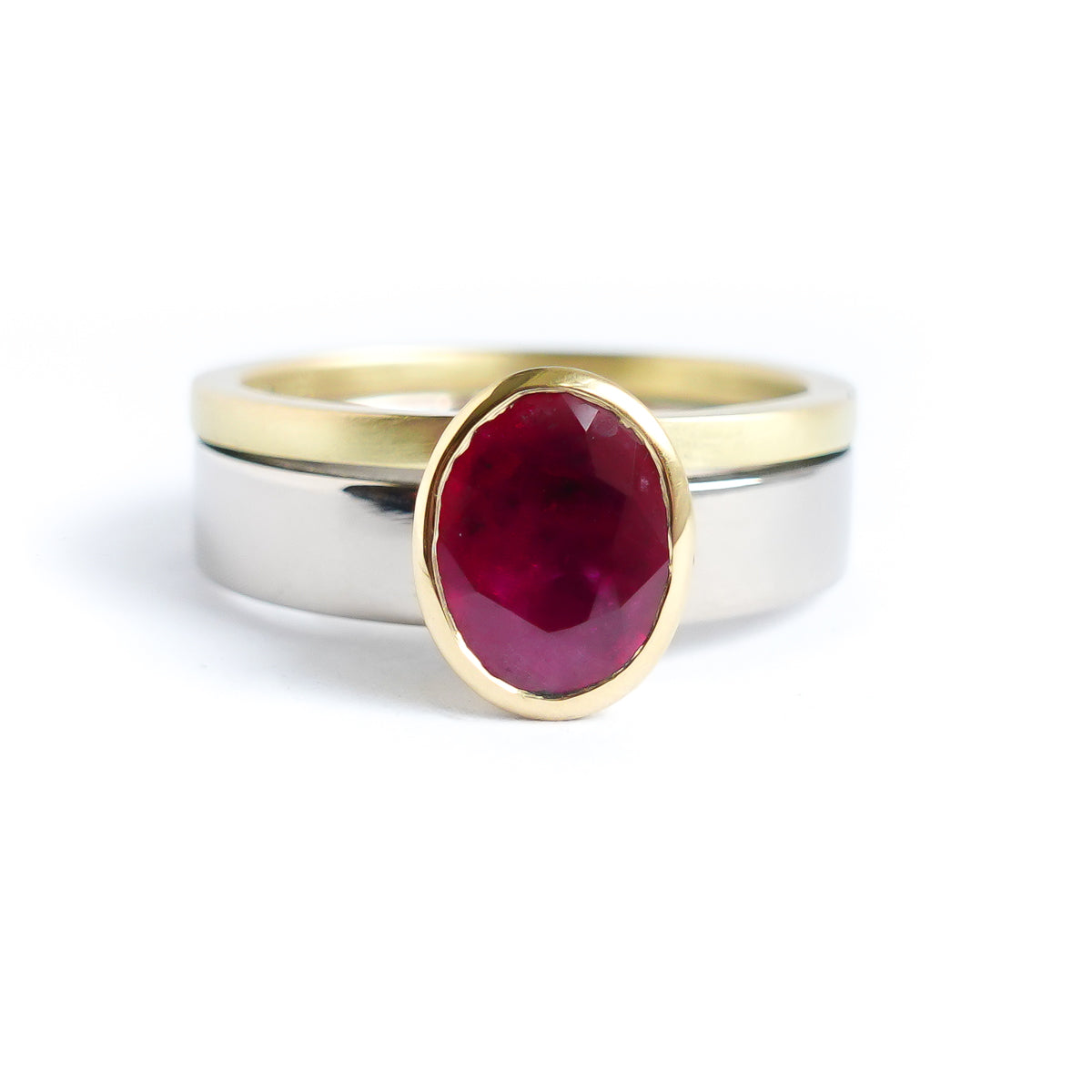Ruby wedding anniversary ring gold contemporary handmade bespoke Sue Lane