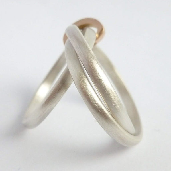Unique modern silver and gold two tone Russian style wedding ring with diamonds 