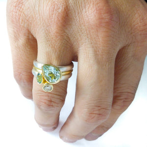 Unique and contempory 18ct gold and silver aquamarine and diamond ring