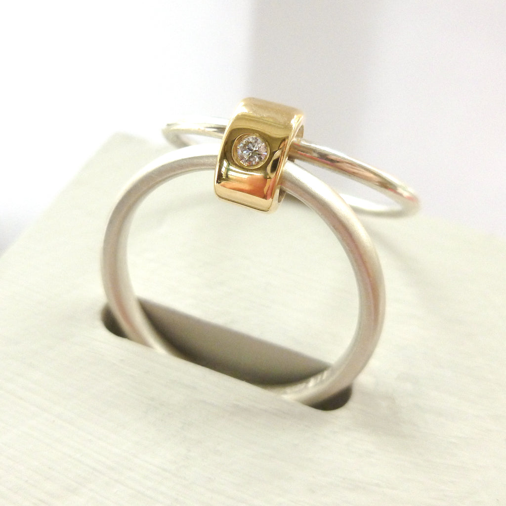 Contemporary engagement ring - gold, silver, diamond, bespoke, modern and unique.