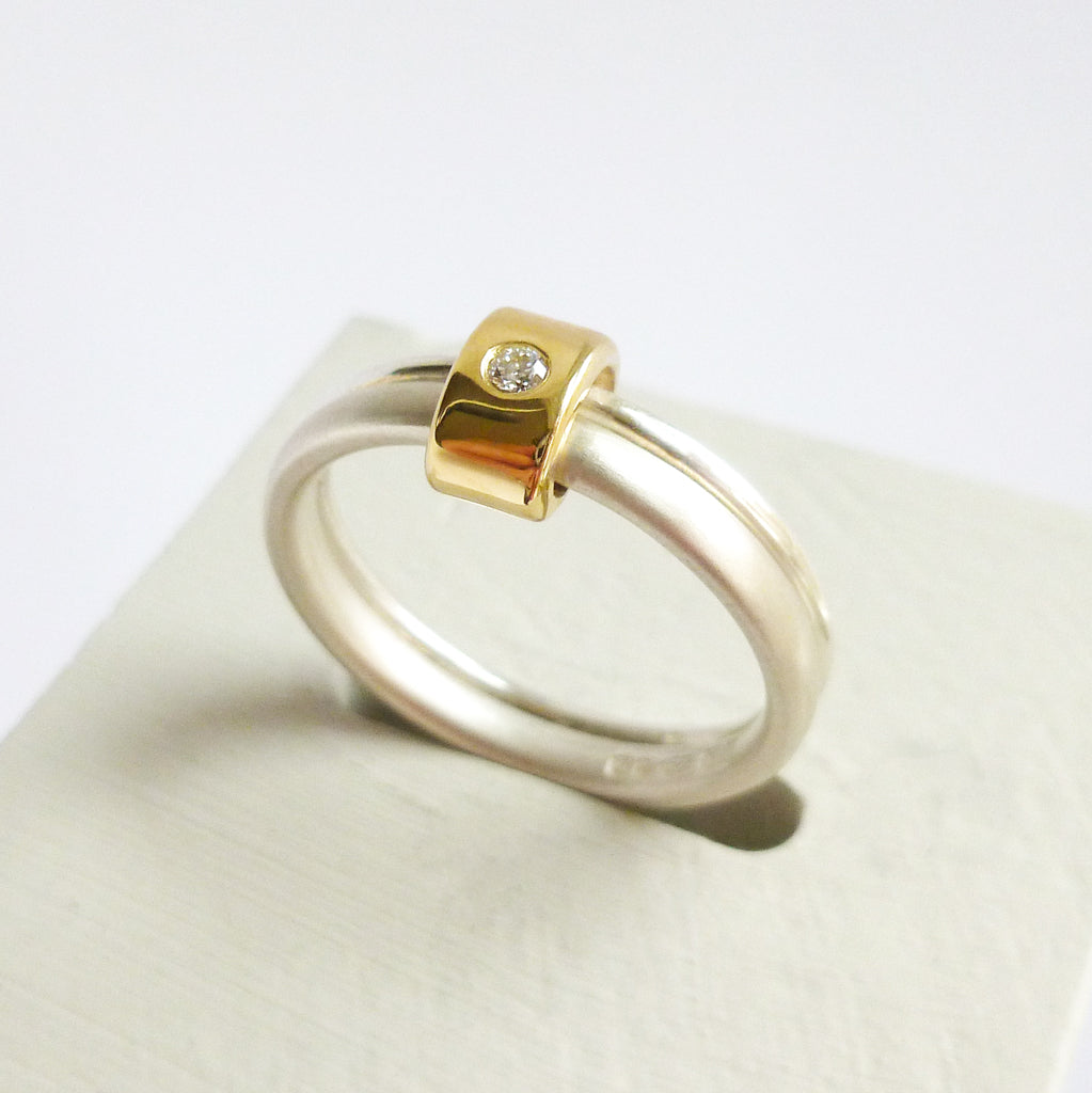 Contemporary engagement ring - gold, silver, diamond, bespoke, modern and unique.