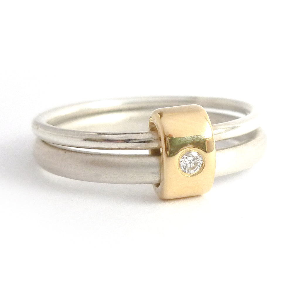 Contemporary engagement ring - gold, silver, diamond, bespoke, modern and unique.