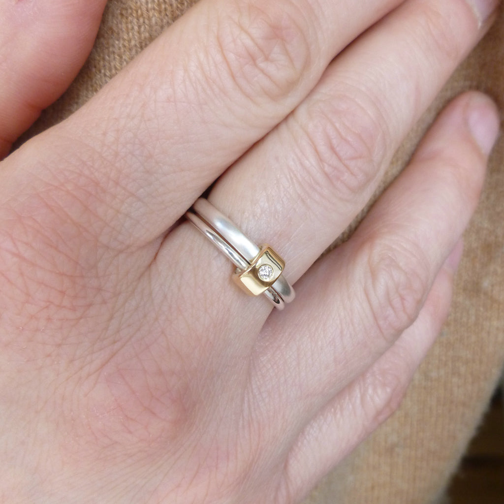 Contemporary engagement ring - gold, silver, diamond, bespoke, modern and unique.