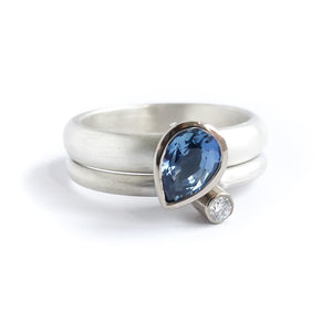 Silver and sapphire two band silver ring contemporary bespoke handmade Sue Lane