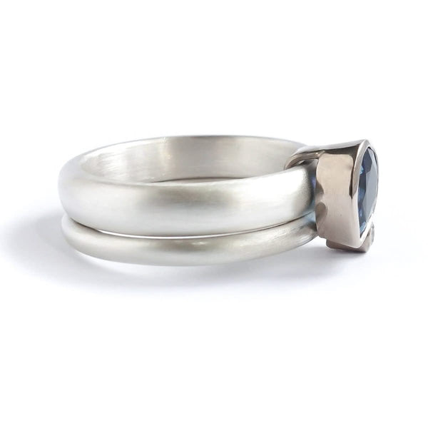 Silver and sapphire two band silver ring contemporary bespoke handmade Sue Lane