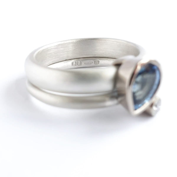 Silver and sapphire two band silver ring contemporary bespoke handmade Sue Lane